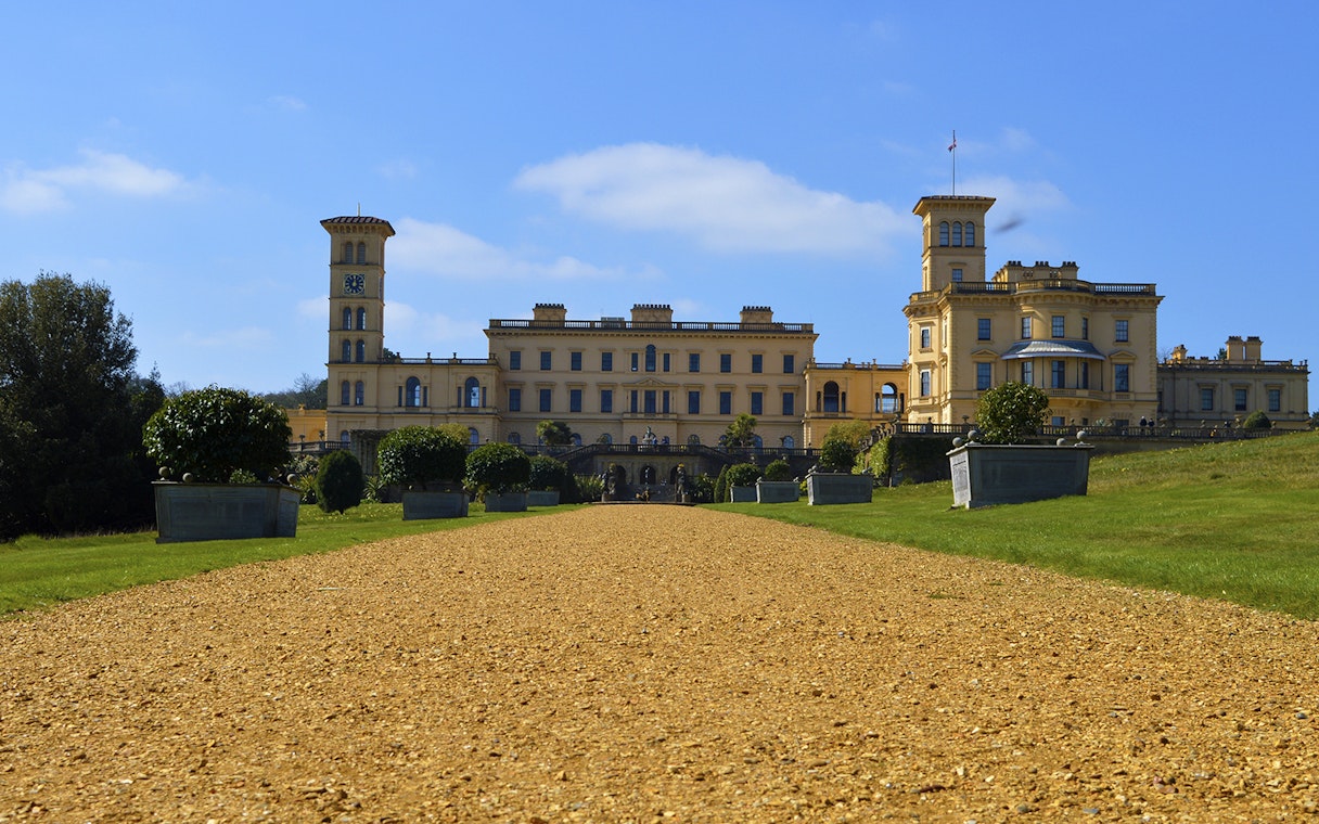 Osborne House facade with garden path, Isle of Wight.