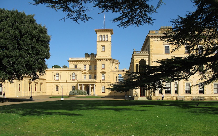 Osborne House facade with gardens, Isle of Wight, England.