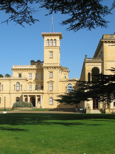 Osborne House facade with gardens, Isle of Wight, England.
