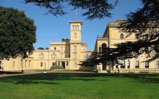 Osborne House facade with gardens, Isle of Wight, England.