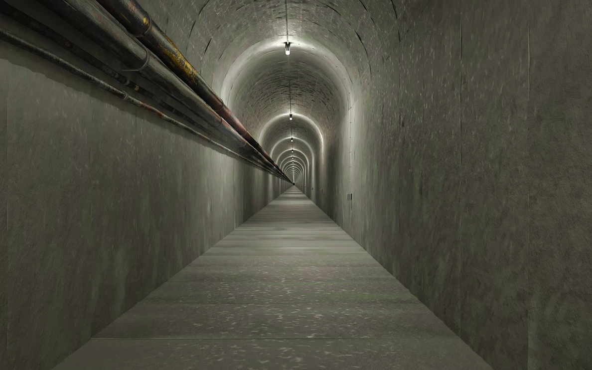 Long underground tunnel at Terezin Concentration Camp, Czech Republic.