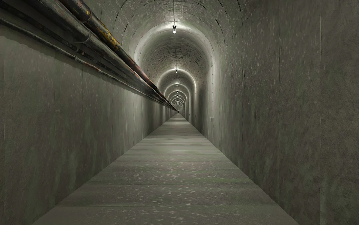 Long underground tunnel at Terezin Concentration Camp, Czech Republic.