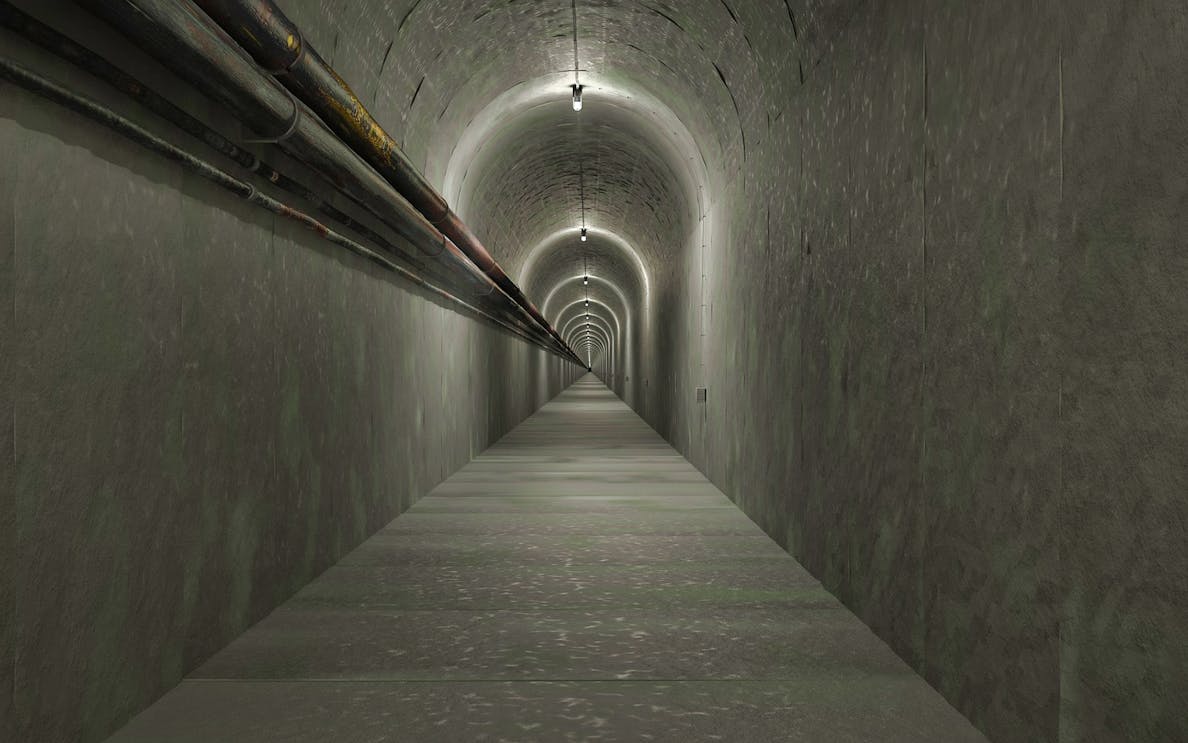 Long underground tunnel at Terezin Concentration Camp, Czech Republic.