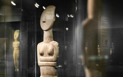 Cycladic sculpture displayed at Athens Museum of Cycladic Art.