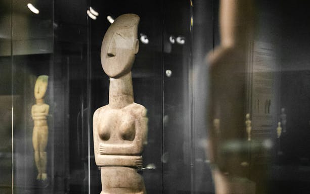 Cycladic sculpture displayed at Athens Museum of Cycladic Art.