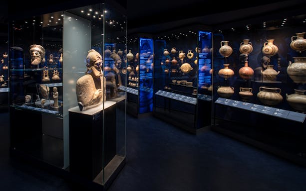 Ancient artifacts displayed at Athens Museum of Cycladic Art.