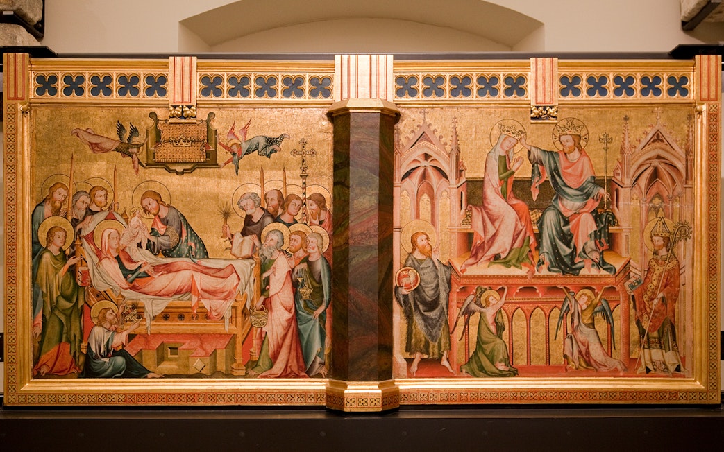 Medieval religious artwork at Klosterneuburg Monastery, Austria, depicting biblical scenes.