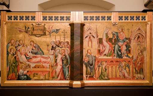 Medieval religious artwork at Klosterneuburg Monastery, Austria, depicting biblical scenes.