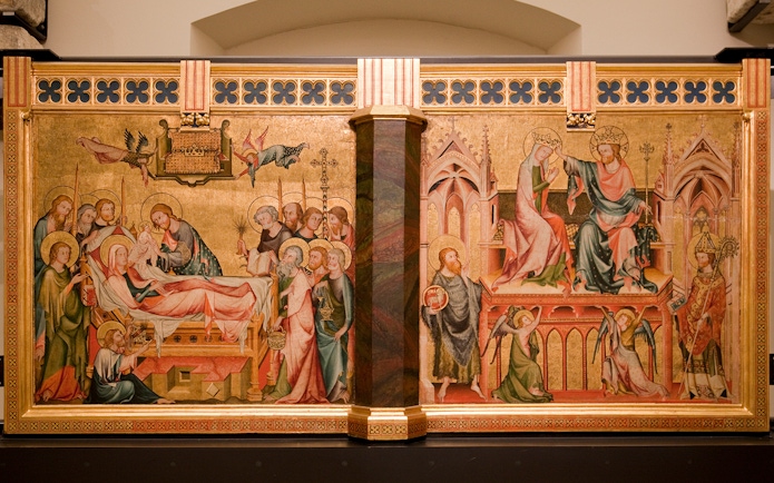 Medieval religious artwork at Klosterneuburg Monastery, Austria, depicting biblical scenes.