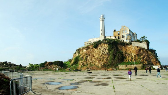 Alcatraz Island with lighthouse and ruins, San Francisco Bay.