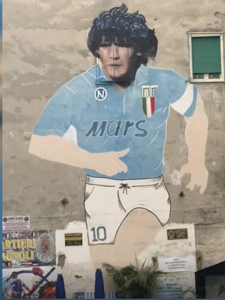 Murals of Diego Maradona in Quartieri Spagnoli, Naples, celebrating his legacy.