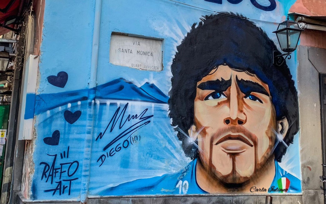 Mural of Diego Maradona on Via Santa Monica, Naples.