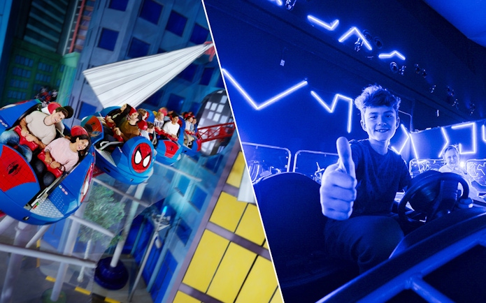 Riders enjoying Spider-Man ride at IMG World and VR experience at VR Park, Dubai.