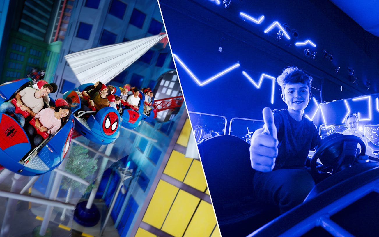 Riders enjoying Spider-Man ride at IMG World and VR experience at VR Park, Dubai.