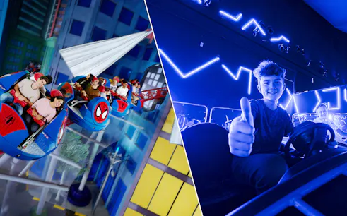 Riders enjoying Spider-Man ride at IMG World and VR experience at VR Park, Dubai.