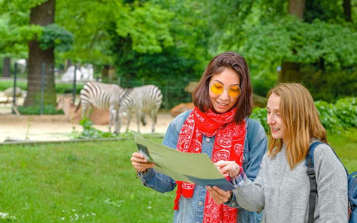 Visitors at Prague Zoo viewing zebras during a river cruise tour.