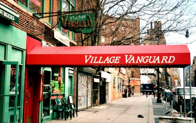 Village Vanguard entrance in Greenwich Village, New York City, part of jazz crawl tour.