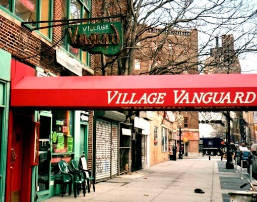Village Vanguard entrance in Greenwich Village, New York City, part of jazz crawl tour.
