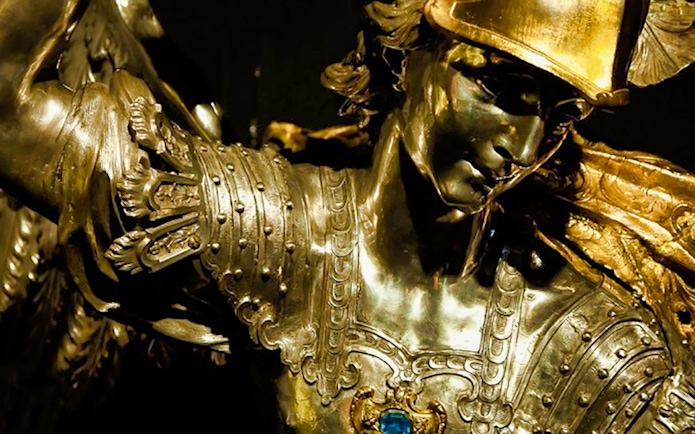 Golden statue detail in the Royal Chapel of the Treasure of St. Januarius, Naples.
