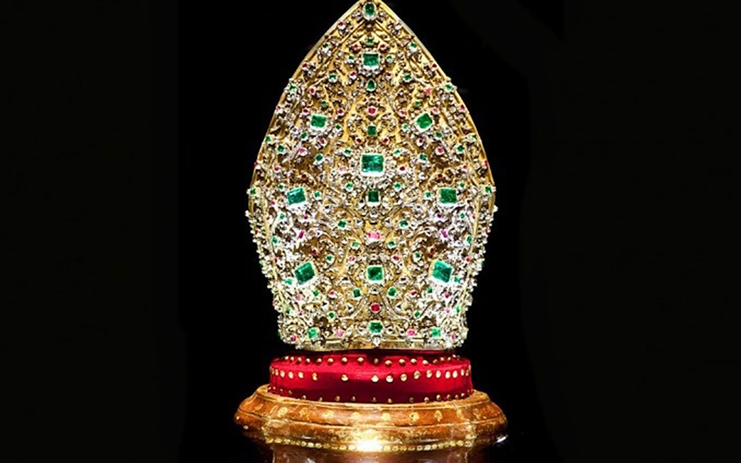 Golden jeweled mitre from the Royal Chapel of the Treasure of St. Januarius, Naples.