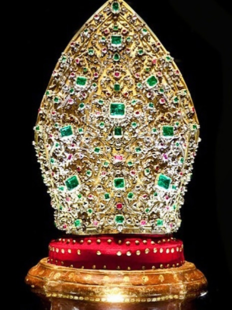 Golden jeweled mitre from the Royal Chapel of the Treasure of St. Januarius, Naples.