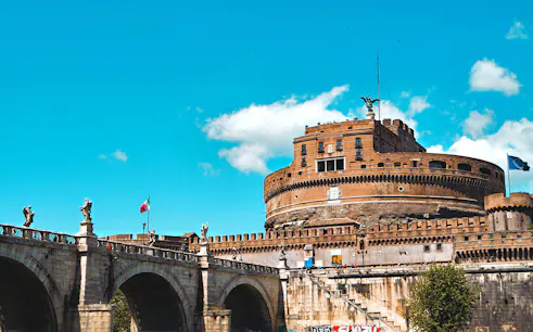 Castel Sant'Angelo and Ponte Sant'Angelo statues in Rome, Italy.