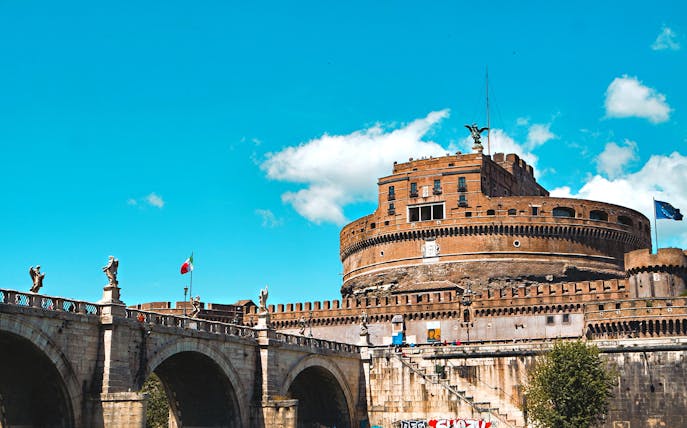 Castel Sant'Angelo and Ponte Sant'Angelo statues in Rome, Italy.