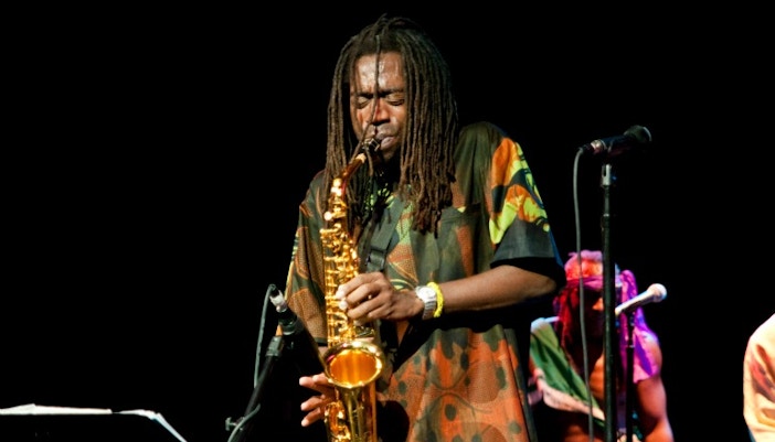 Saxophonist performing at Harlem Juke Joint Tour.