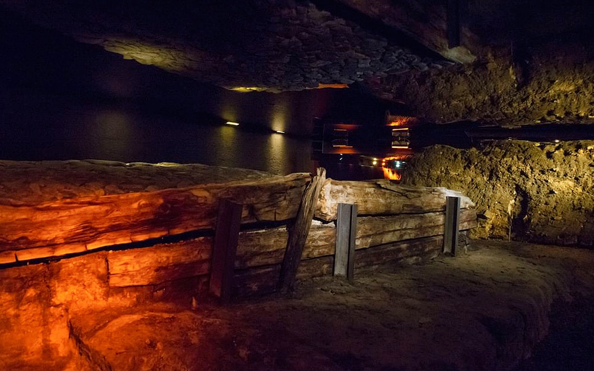 Rynek Underground Museum ancient wooden structure in Kraków.