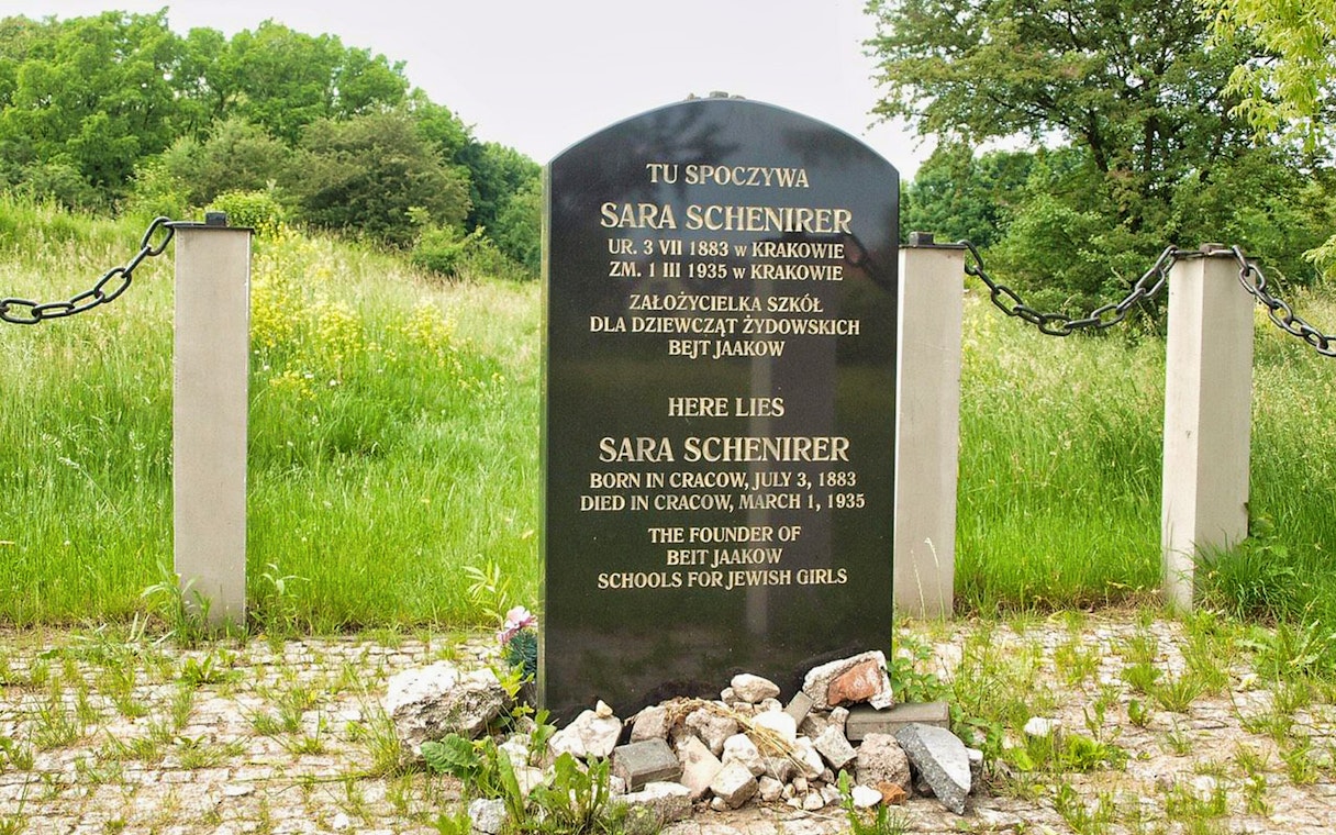 Memorial stone for Sara Schenirer at Plaszow Concentration Camp site, Krakow.
