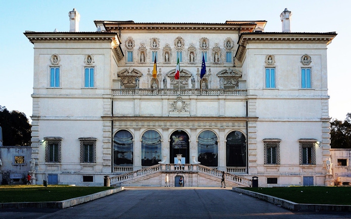 Borghese Gallery facade in Rome, Italy, showcasing neoclassical architecture.