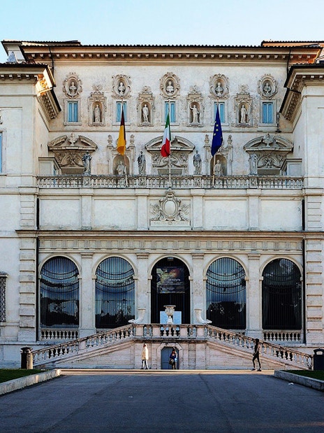 Borghese Gallery facade in Rome, Italy, showcasing neoclassical architecture.