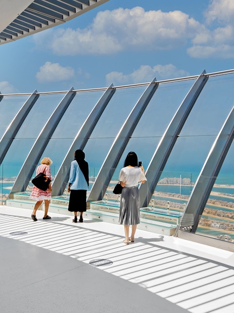 Visitors enjoying panoramic views from The View at the Palm, Dubai.