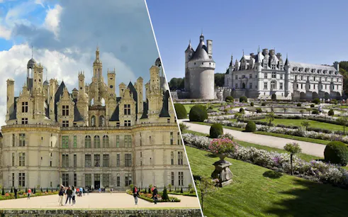 Château de Chambord and Château de Chenonceau with gardens, Loire Valley, France.