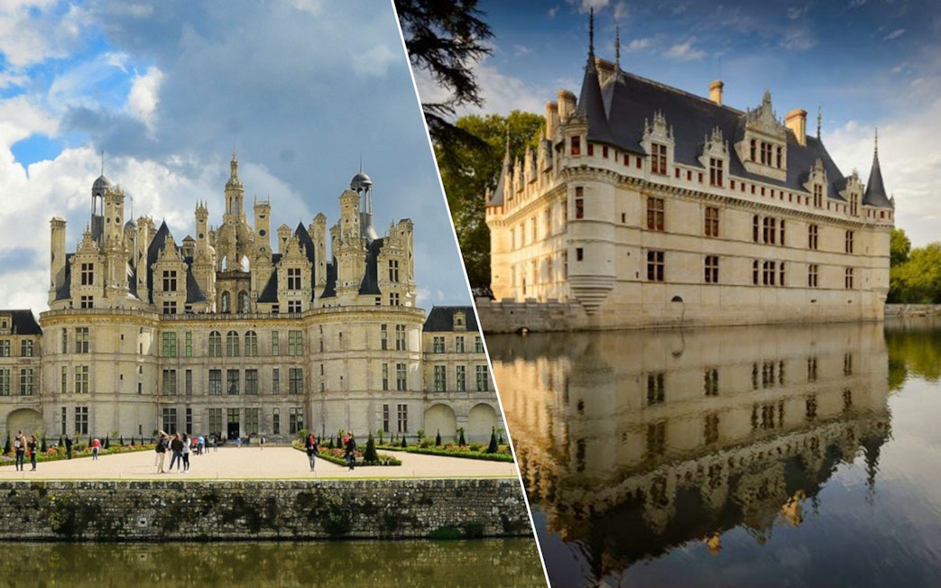 Chambord Castle and Azay le Rideau Castle, France, combo ticket view.