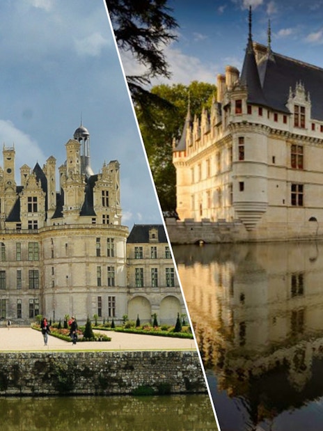 Chambord Castle and Azay le Rideau Castle, France, combo ticket view.