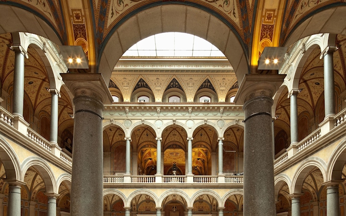 MAK Museum of Applied Arts Vienna interior with ornate arches and columns.