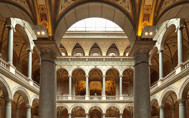 MAK Museum of Applied Arts Vienna interior with ornate arches and columns.