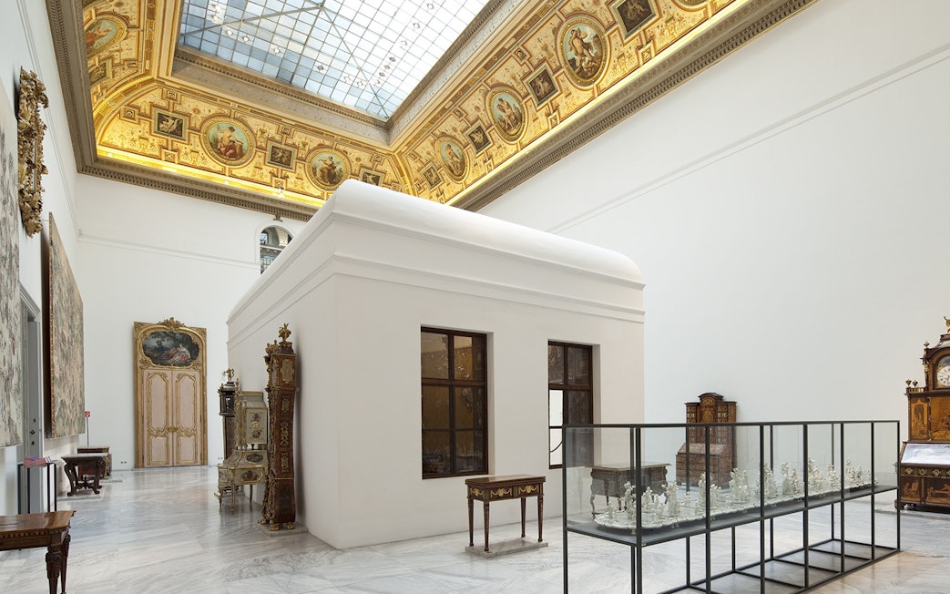 MAK Museum Vienna interior with ornate ceiling and historical exhibits.