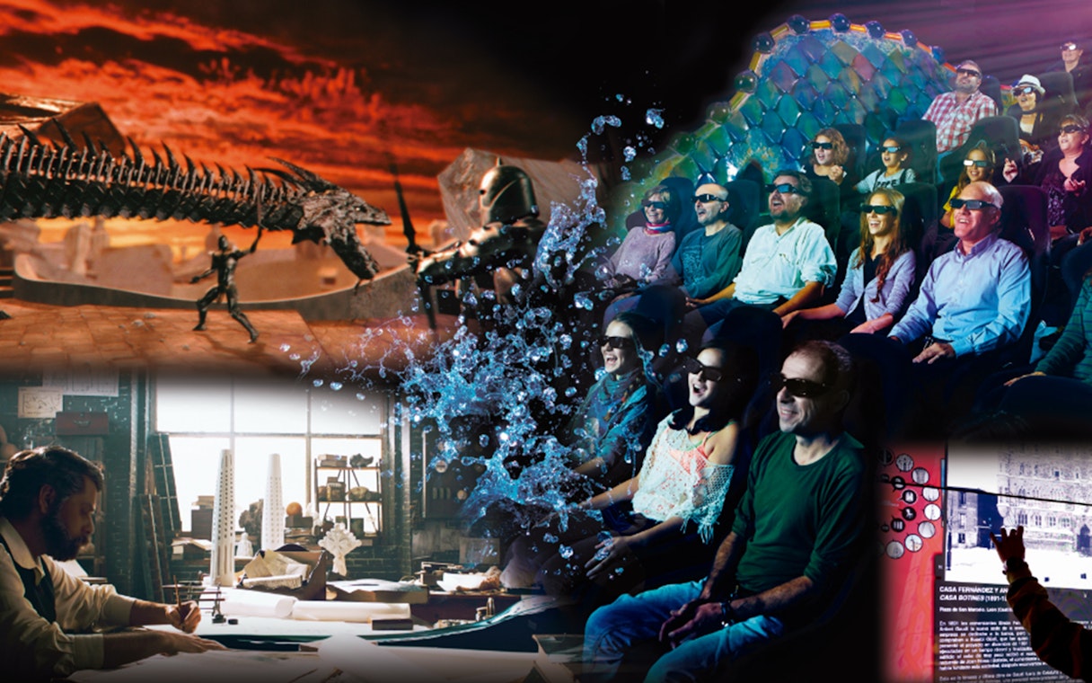 Visitors enjoying the Gaudí 4D Experience with immersive visuals and effects.