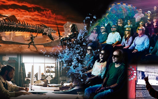 Visitors enjoying the Gaudí 4D Experience with immersive visuals and effects.