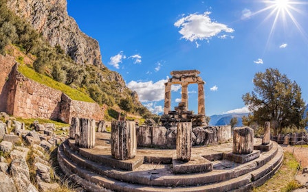 From Athens: Delphi Virtual Reality Audio Guided Tours with Tickets & Transfers