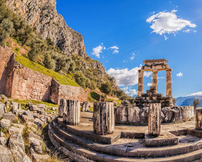 From Athens: Delphi Virtual Reality Audio Guided Tours with Tickets & Transfers