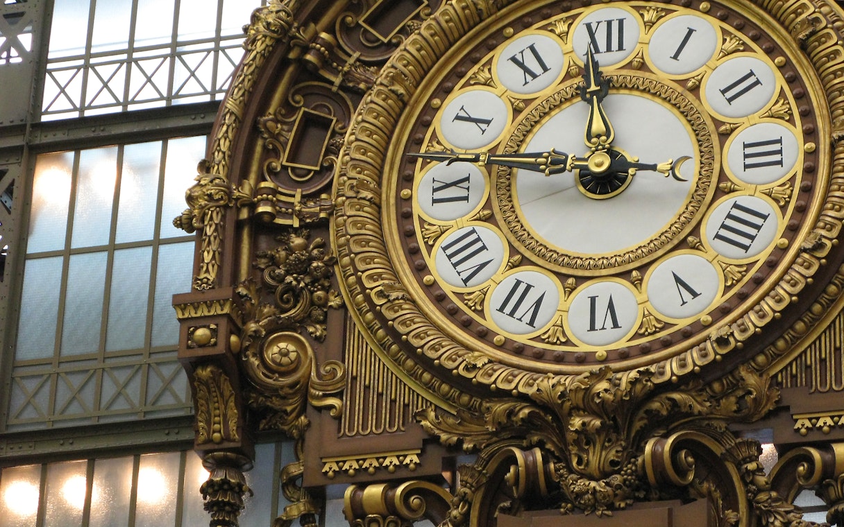 Orsay Museum ornate clock face in Paris, part of Eiffel Tower Summit Tour combo.