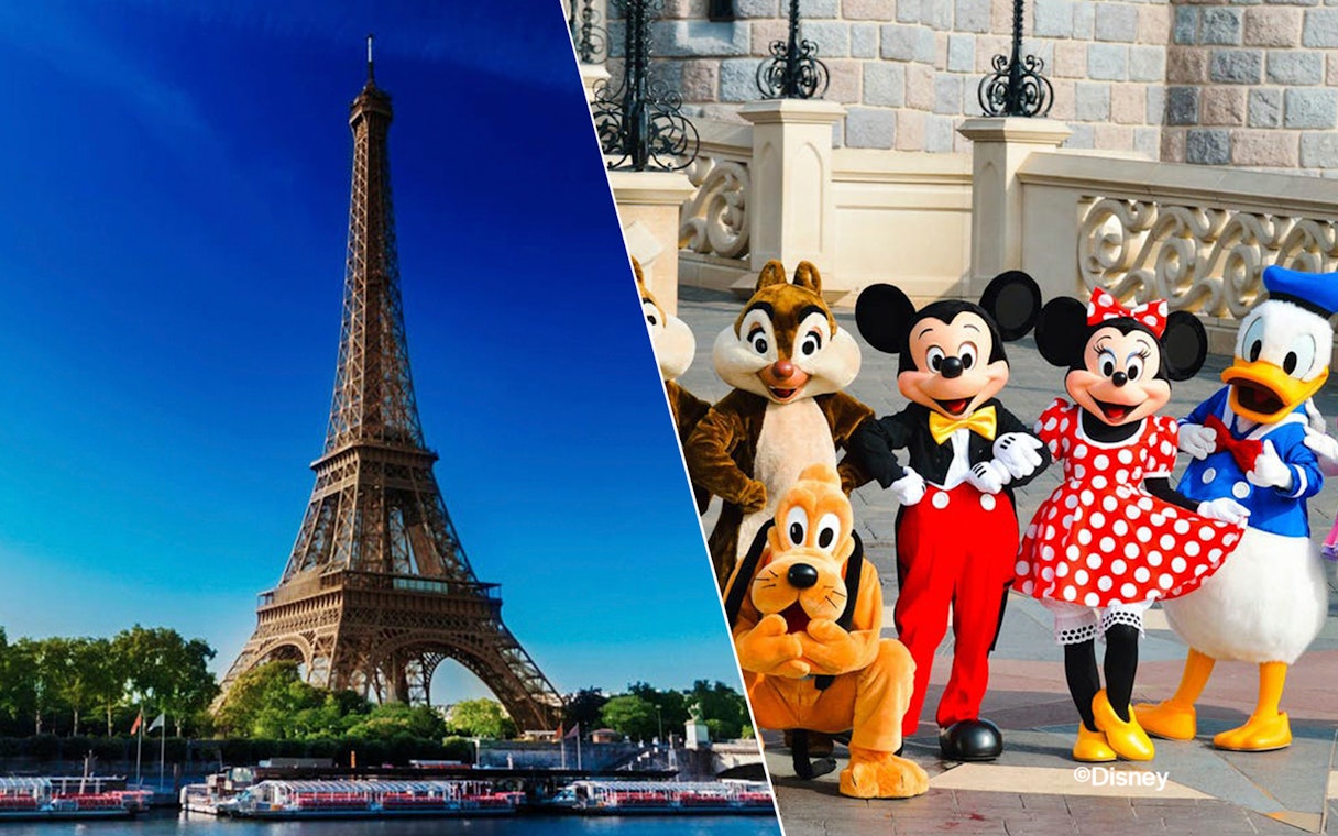 Eiffel Tower and Disneyland Paris characters, Combo Tour.
