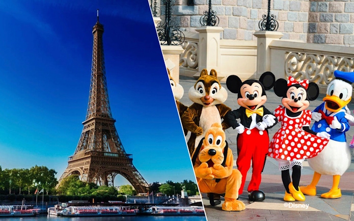 Eiffel Tower and Disneyland Paris characters, Combo Tour.