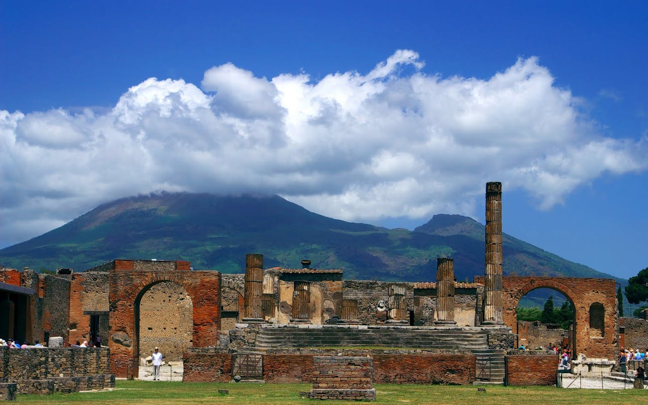 Pompeii ruins with Mount Vesuvius in the background, Italy.