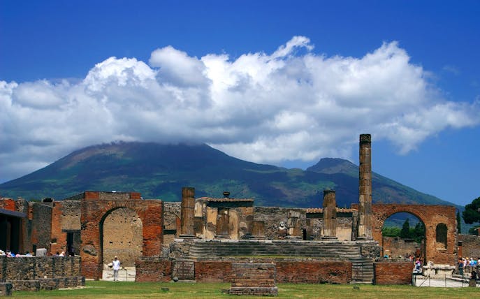 Pompeii ruins with Mount Vesuvius in the background, Italy.