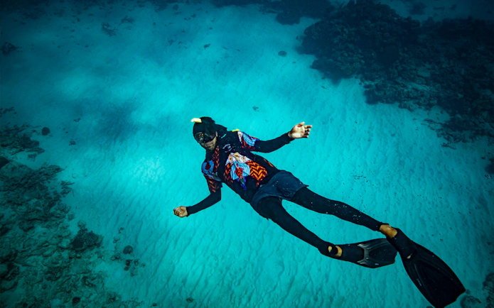 Snorkeler exploring vibrant coral reef during Dreamtime Dive & Snorkel Experience from Cairns.