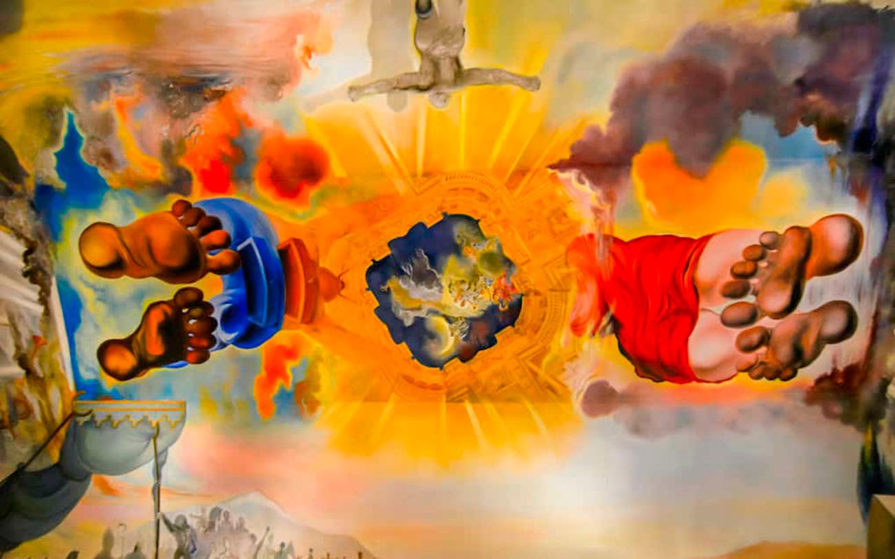 Surreal painting at Salvador Dalí Museum in Figueres, featuring vibrant colors and abstract forms.